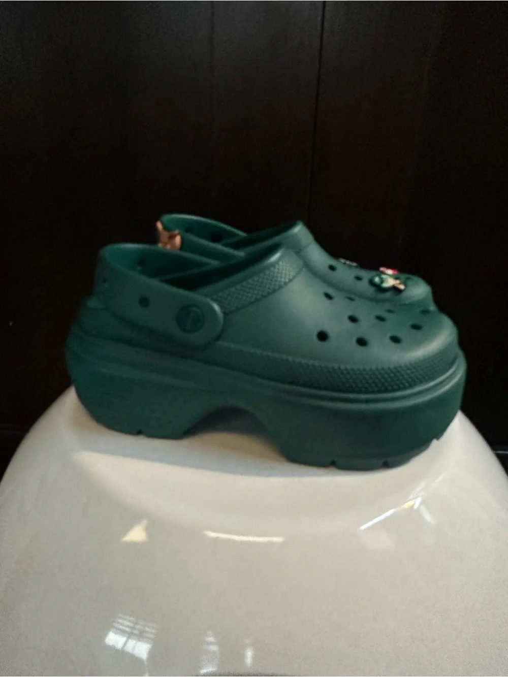 CROCS Platform Clog in Dark Green with Charms